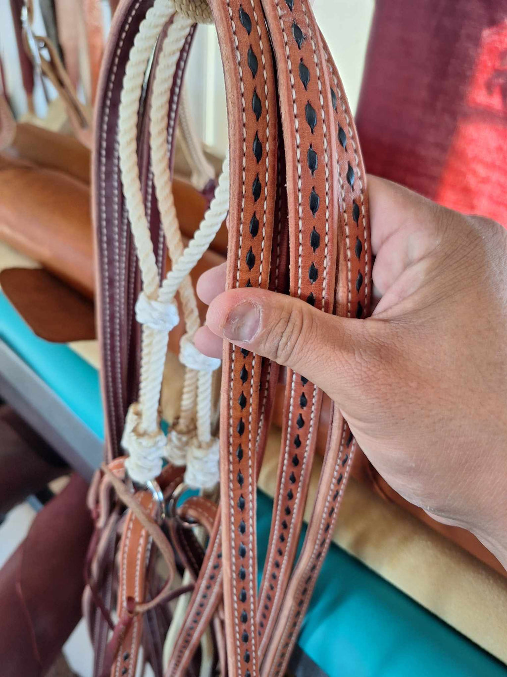 Fully Rigged War Bridle with Buckstitched Split Reins